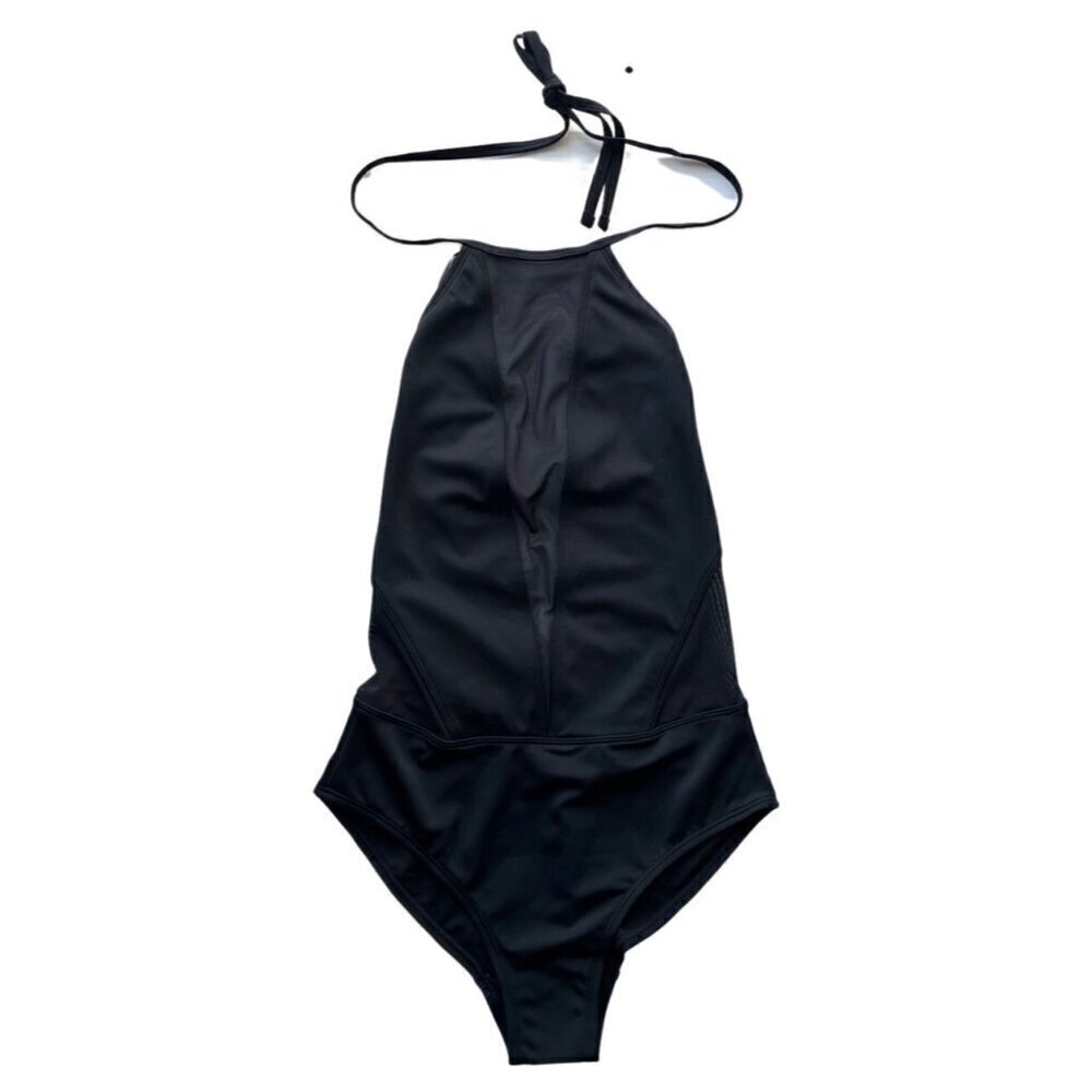 Ted Baker London Black Mesh Panel Halter one piece Swimsuit size 3/ US size 8